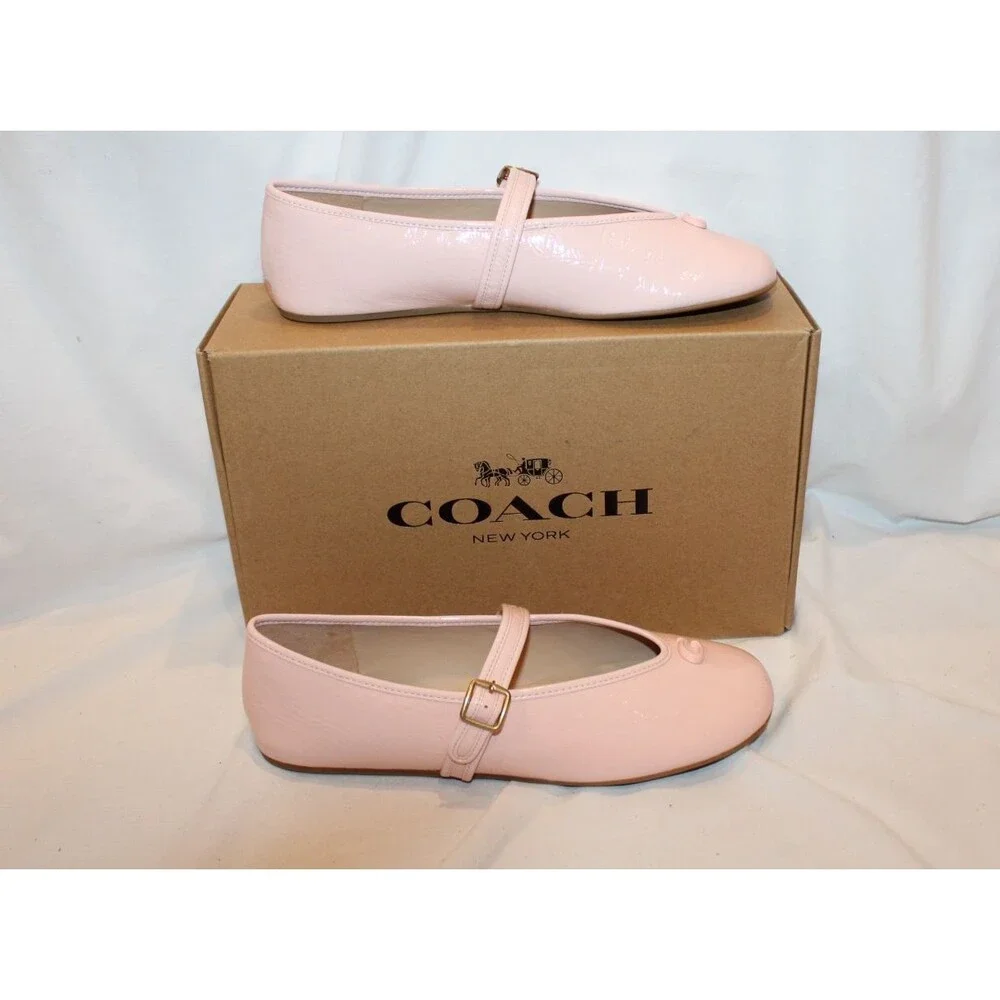 Coach Women's Crinkled Leather Mary Jane Ballet Flats Pink NEW SZ 9.5